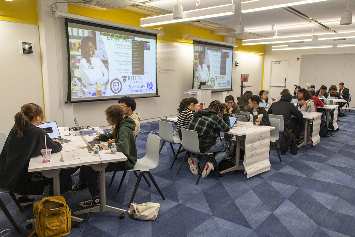 High school students learn the workshop content in 6 small groups of 4 students each.