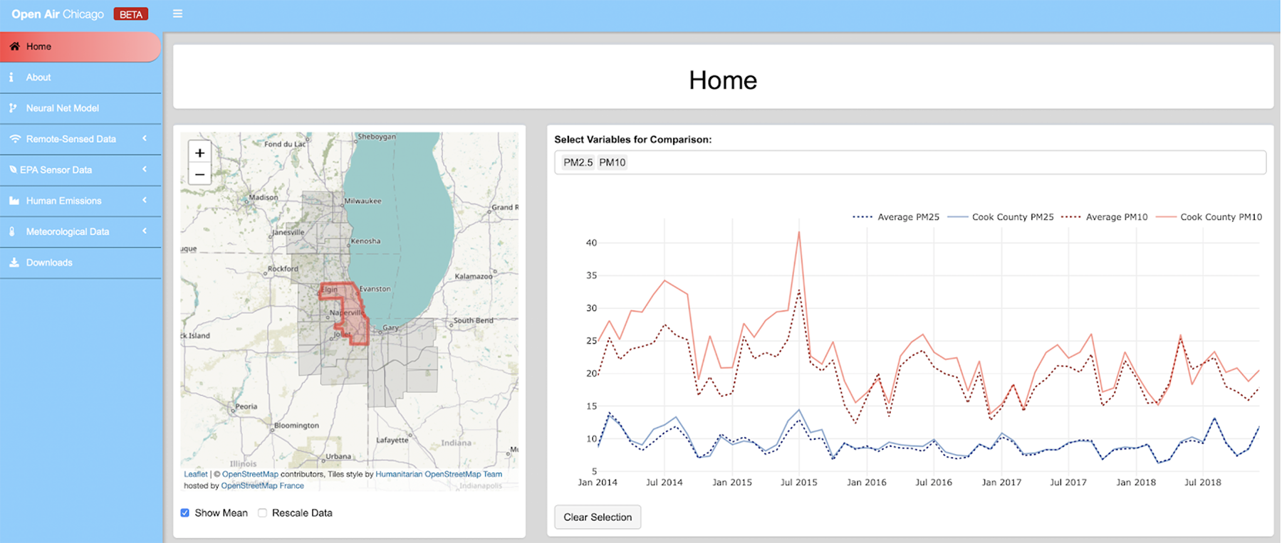 The homescreen of the dashboard Kamber and the research team he works on are developing