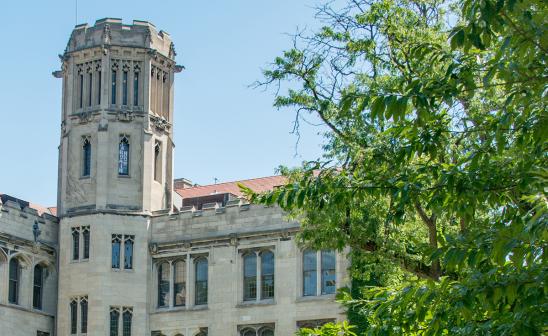 view from harper quadrangle facing towards rosenwald hall