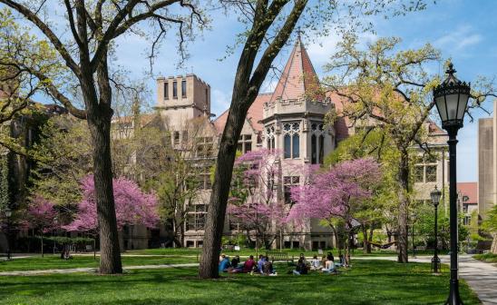 a class meeting outside on the quad