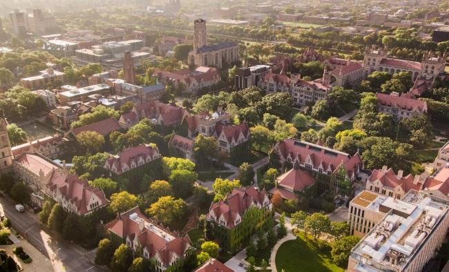 aerial shot of uchicago campus