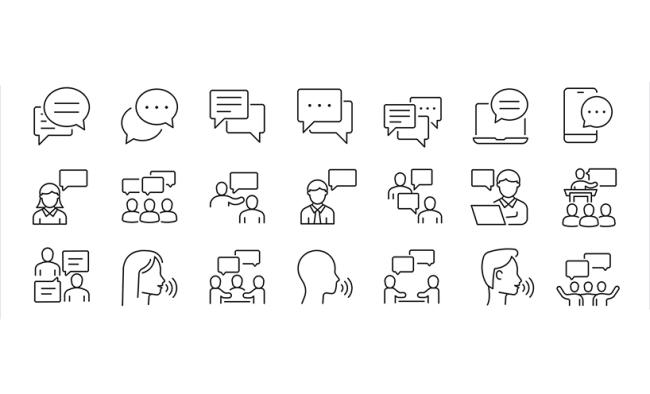 Graphic depicting people and chat icons