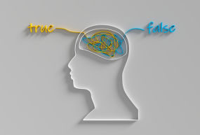 graphic depicting person's head with both true and false thoughts