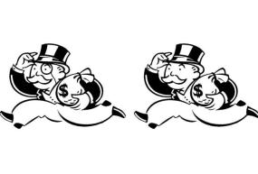 Diagram of monopoly-man icon in two variations, one real and one altered